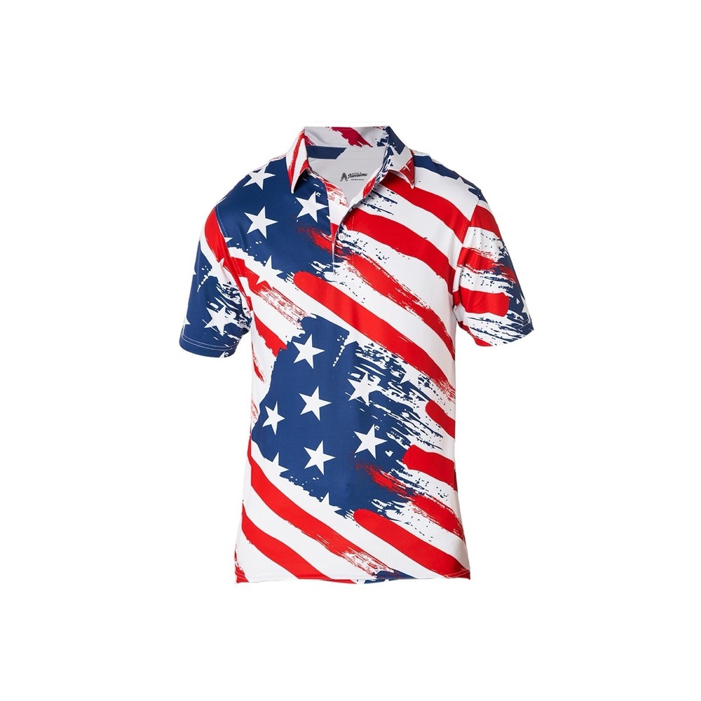 Men`s Royal and Awesome Old Glory‎ Golf Shirt American Flag Polo Top Size XXL